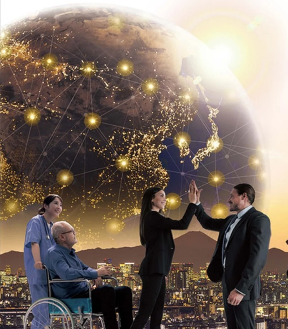 The PACTALS 2027 key visual: a connected globe above Tokyo, with healthcare professionals and the ALS community.